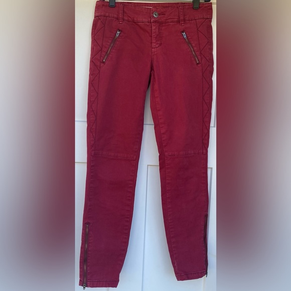 Anthropologie Pilcro & The Letterpress Red Ankle Zip Skinny Moto Jeans, Size 0 - Picture 1 of 5